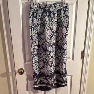 LOFT Pink and Gray Cropped Pants with Elastic Waistband